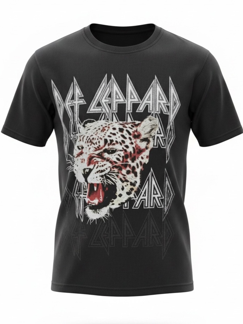 DEF LEPPARD Graphic Rock Band Tee Roaring Leopard Print Logo Black SZ XL